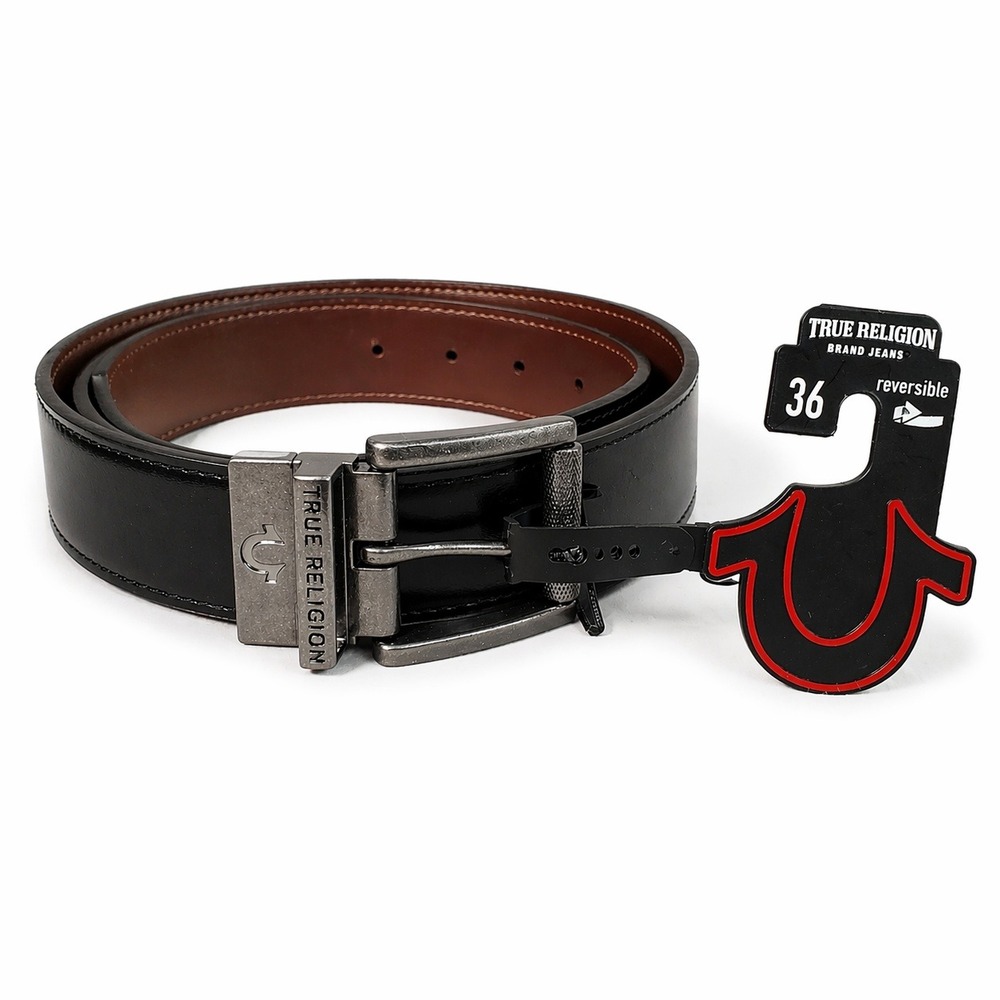 True Religion Reversible Belt Mens 36 Black Brown Lumin Roller Urban Y2K NEW